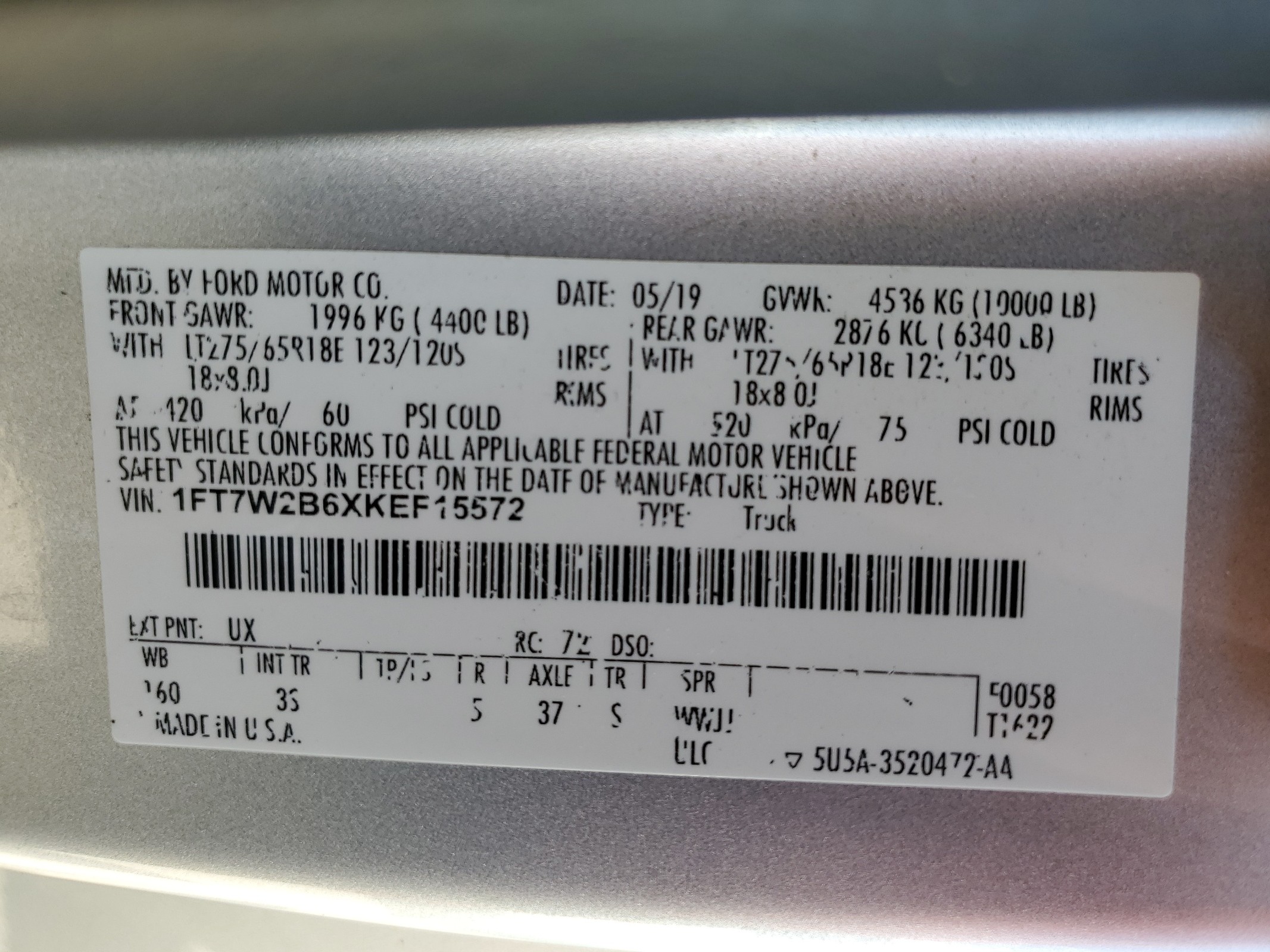 1FT7W2B6XKEF15572 2019 Ford F250 Super Duty