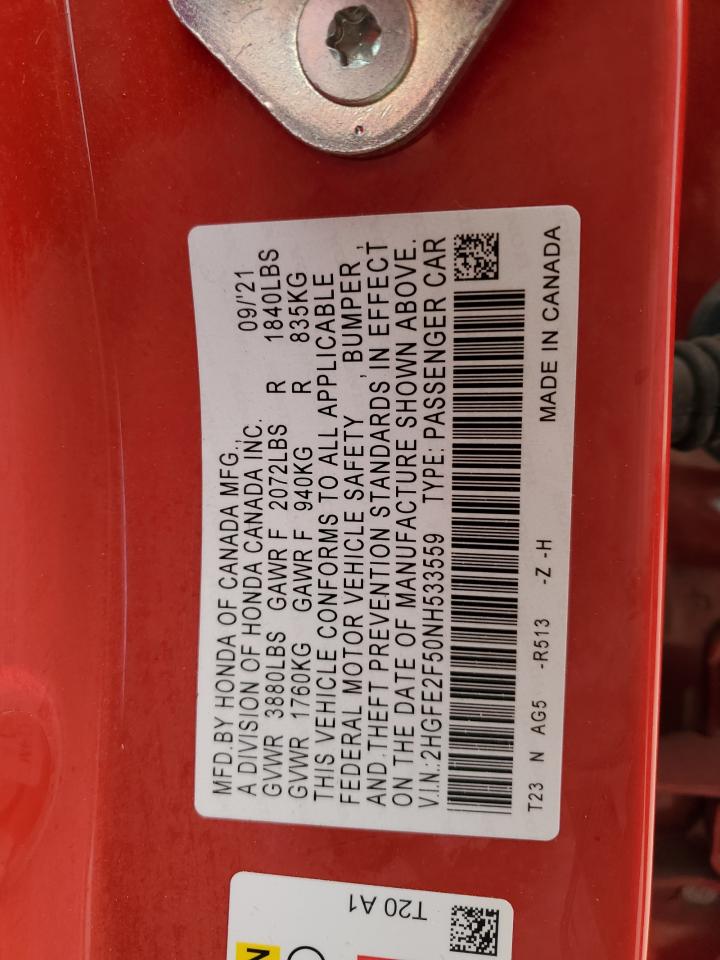 2HGFE2F50NH533559 2022 HONDA CIVIC - Image 13