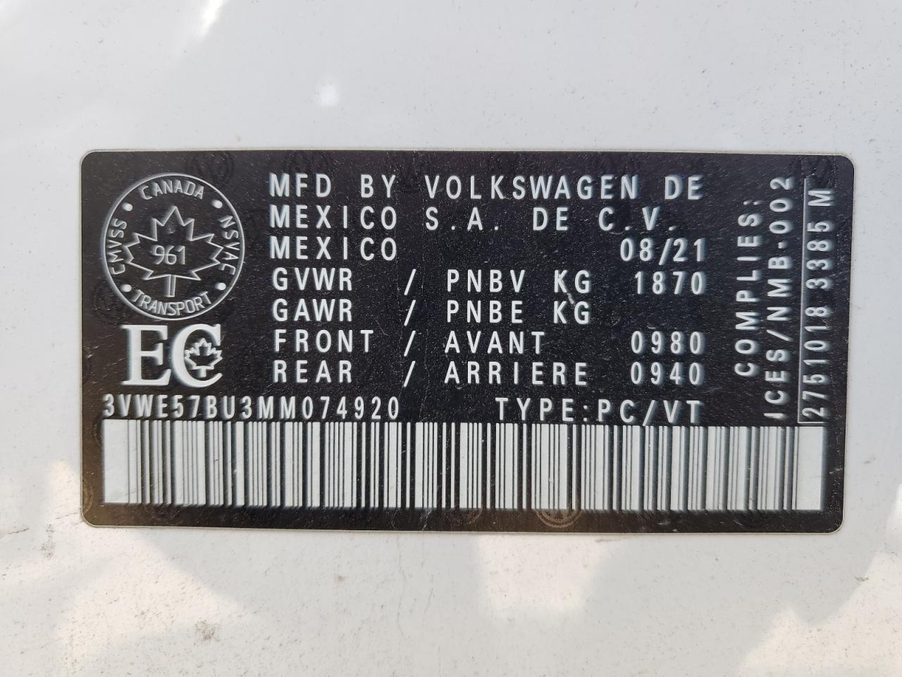 3VWE57BU3MM074920 2021 VOLKSWAGEN JETTA - Image 13