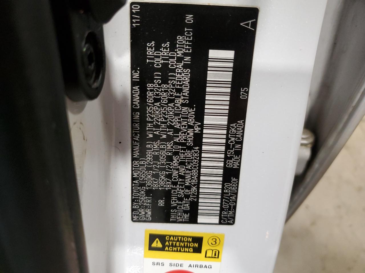 2011 Lexus Rx 350 VIN: 2T2BK1BA8BC092834 Lot: 65737314