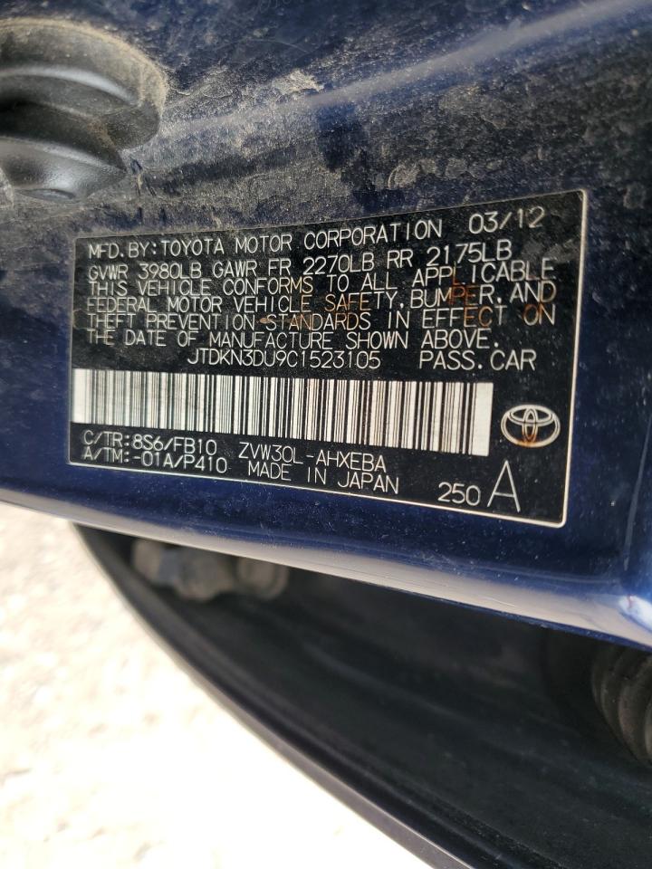 JTDKN3DU9C1523105 2012 Toyota Prius