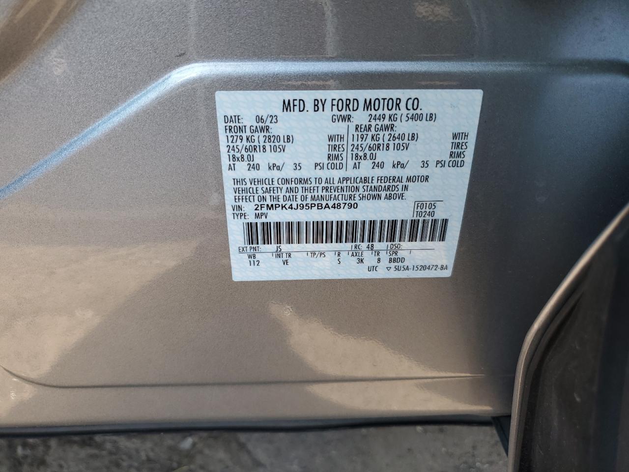 2023 Ford Edge Sel VIN: 2FMPK4J95PBA48790 Lot: 66718684