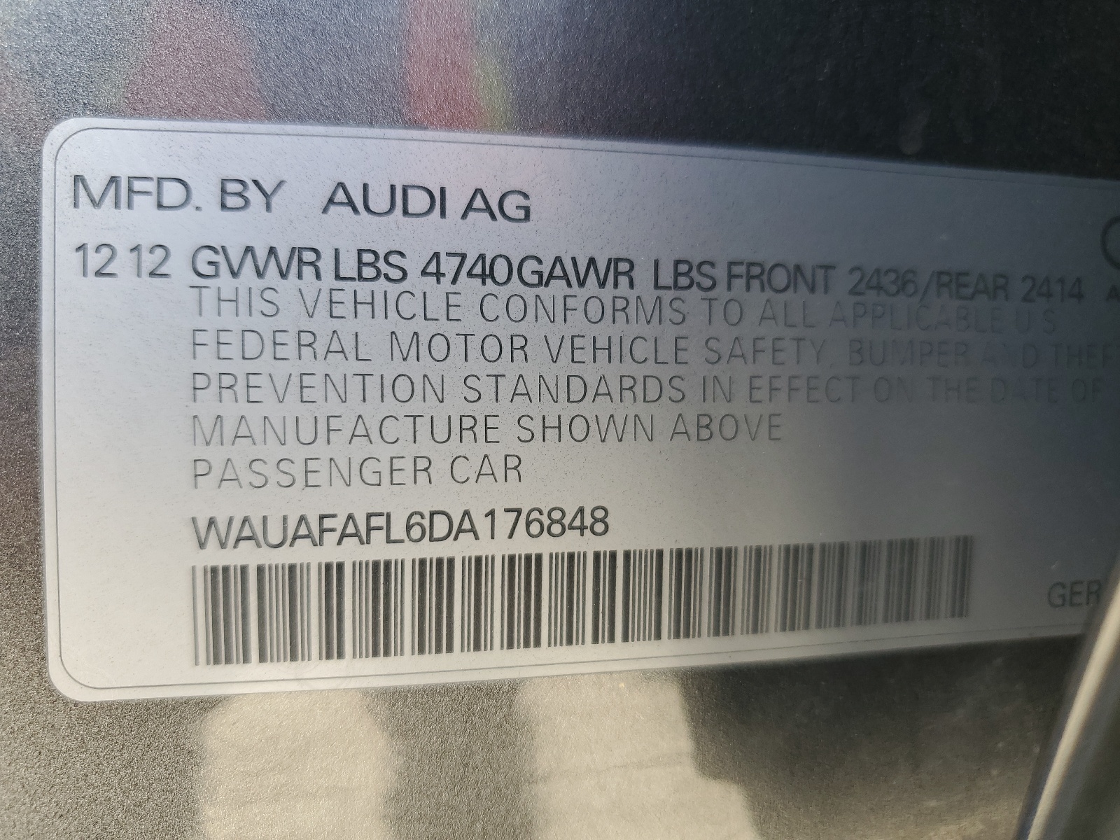 WAUAFAFL6DA176848 2013 Audi A4 Premium