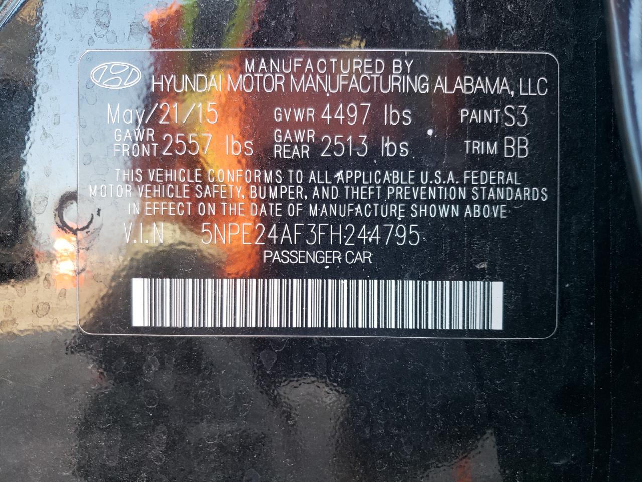 2015 Hyundai Sonata Se VIN: 5NPE24AF3FH244795 Lot: 65571134