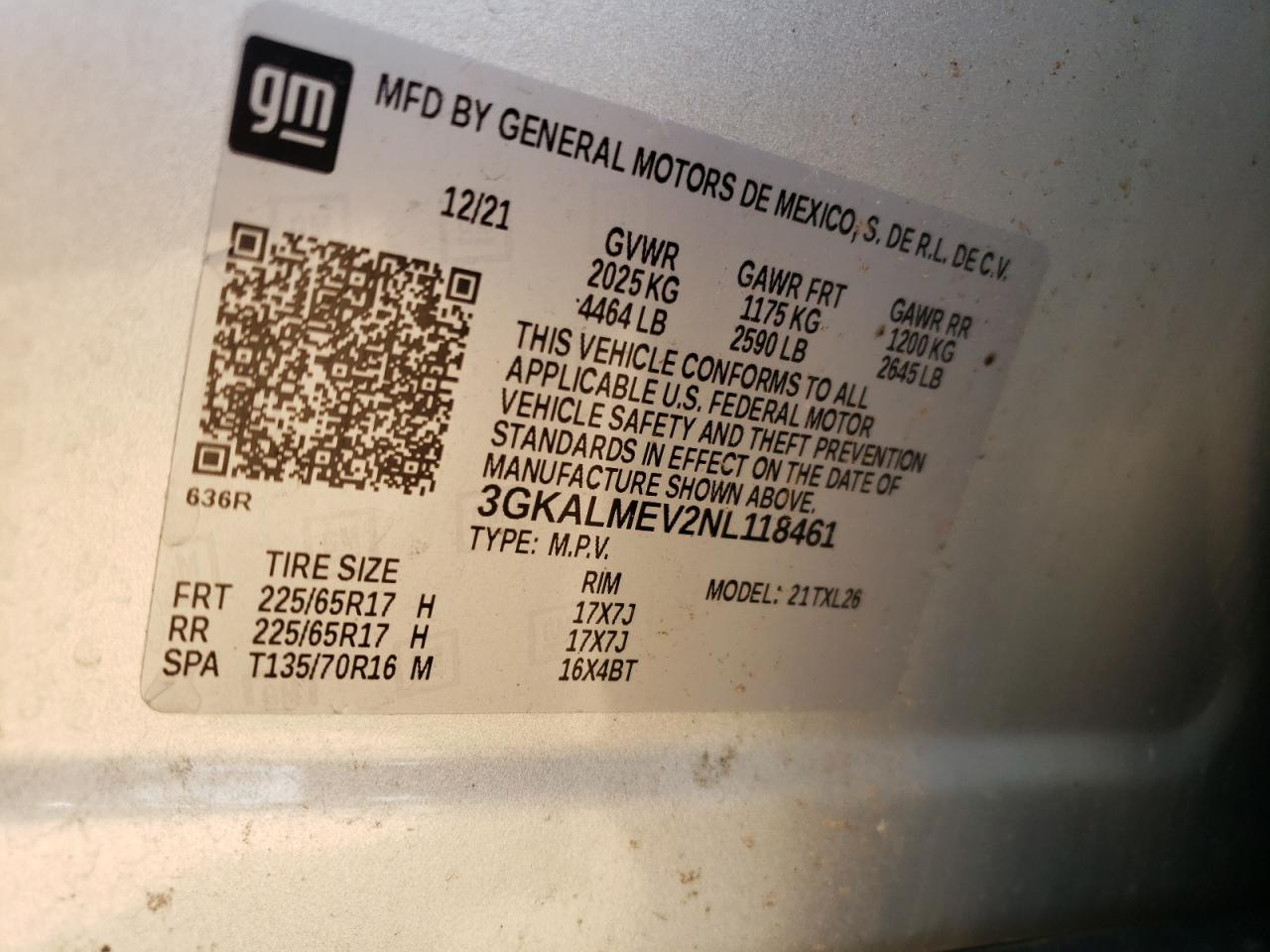 3GKALMEV2NL118461 2022 GMC Terrain Sle