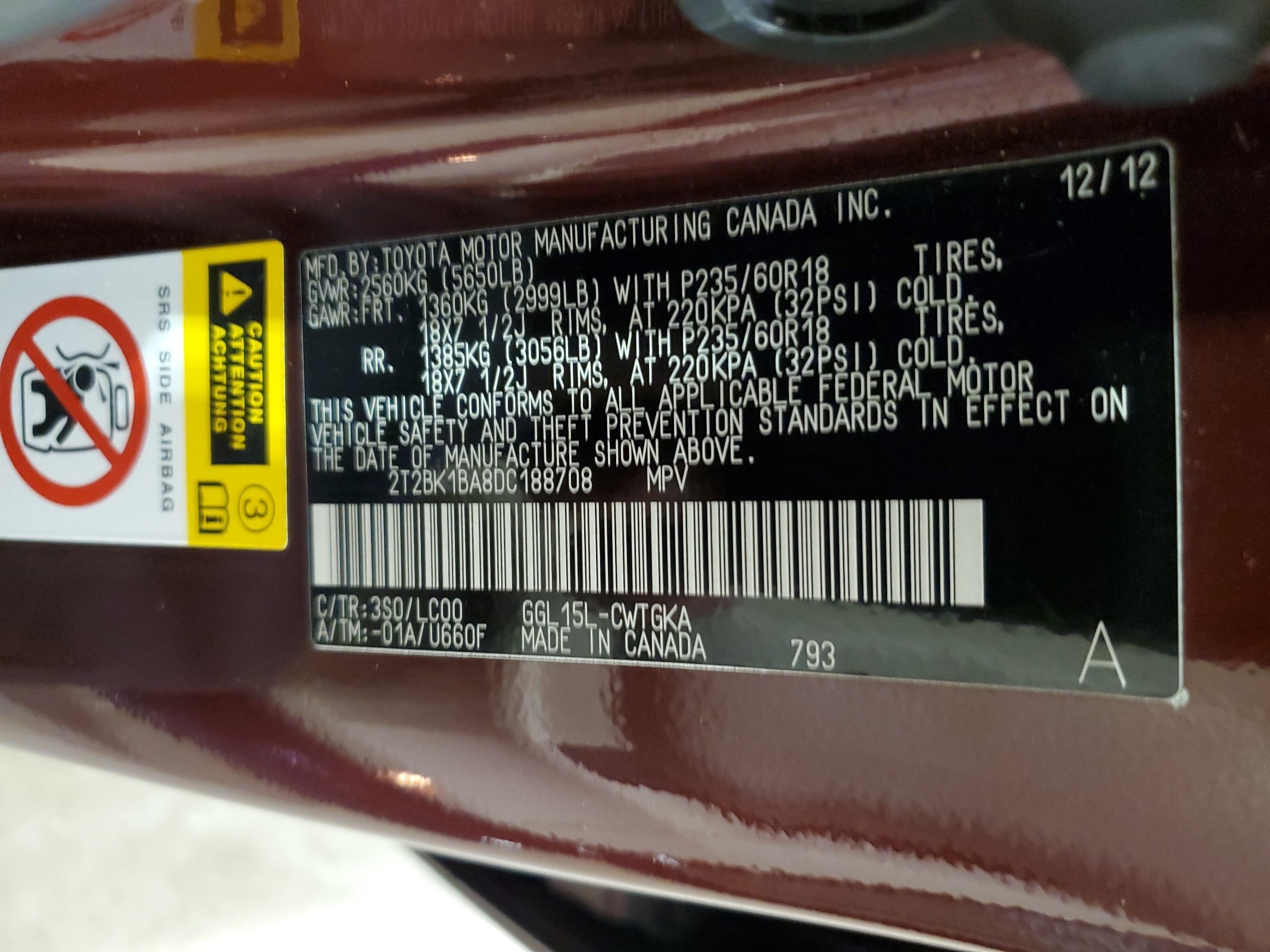 2T2BK1BA8DC188708 2013 Lexus Rx 350 Base