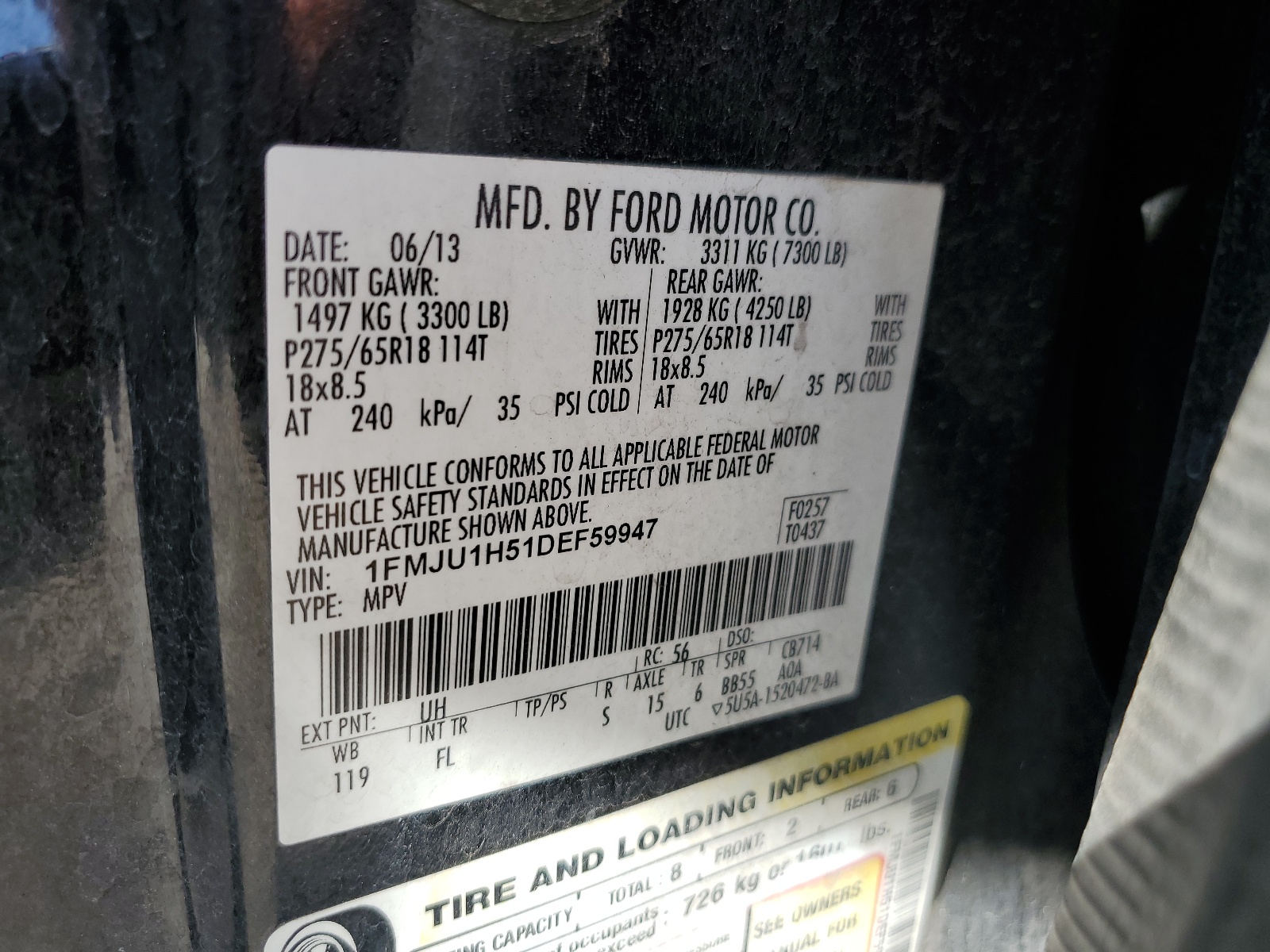 1FMJU1H51DEF59947 2013 Ford Expedition Xlt