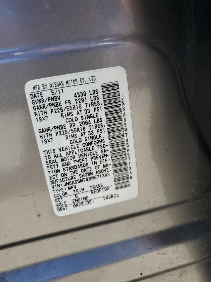 2011 Nissan Rogue S VIN: JN8AS5MT4BW571348 Lot: 67741484