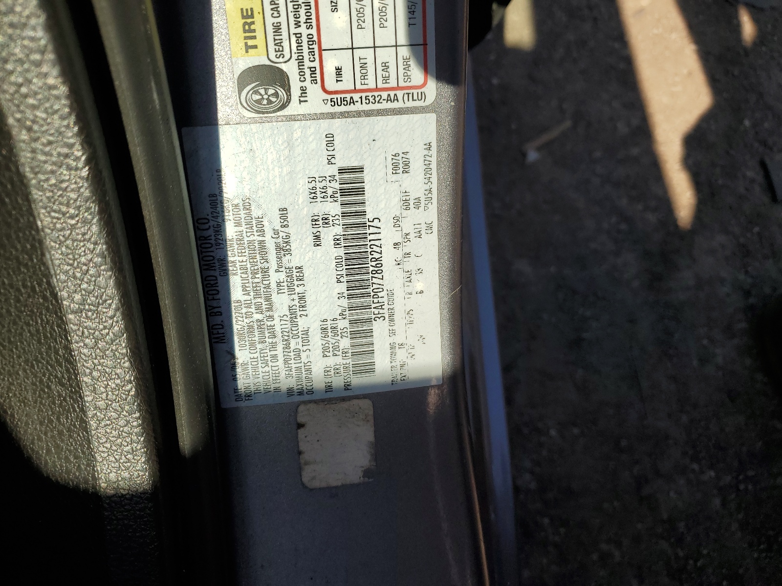 3FAFP07Z86R221175 2006 Ford Fusion Se