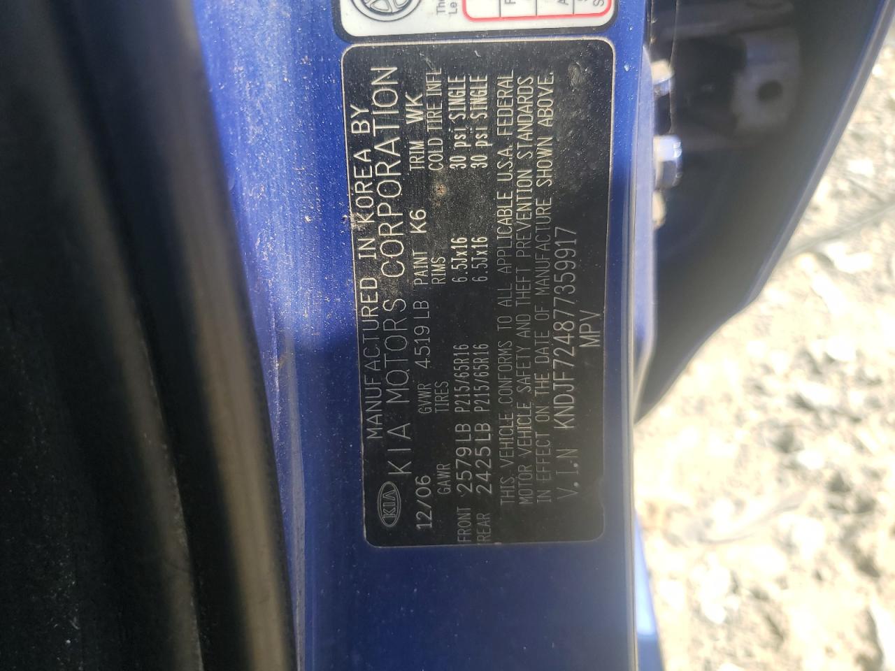 2007 Kia Sportage Lx VIN: KNDJF724877359917 Lot: 67214394