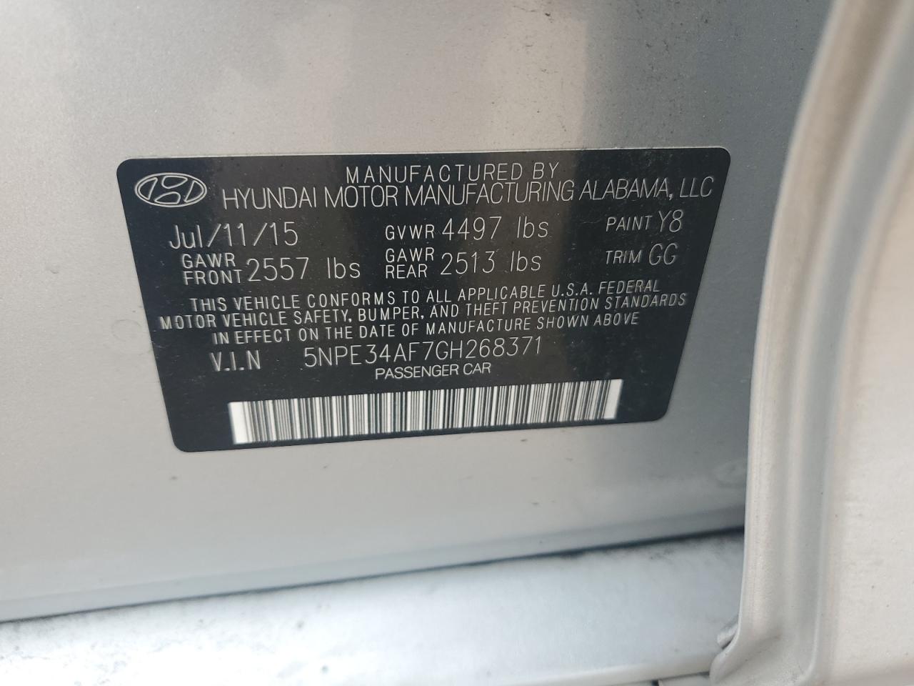 5NPE34AF7GH268371 2016 Hyundai Sonata Sport