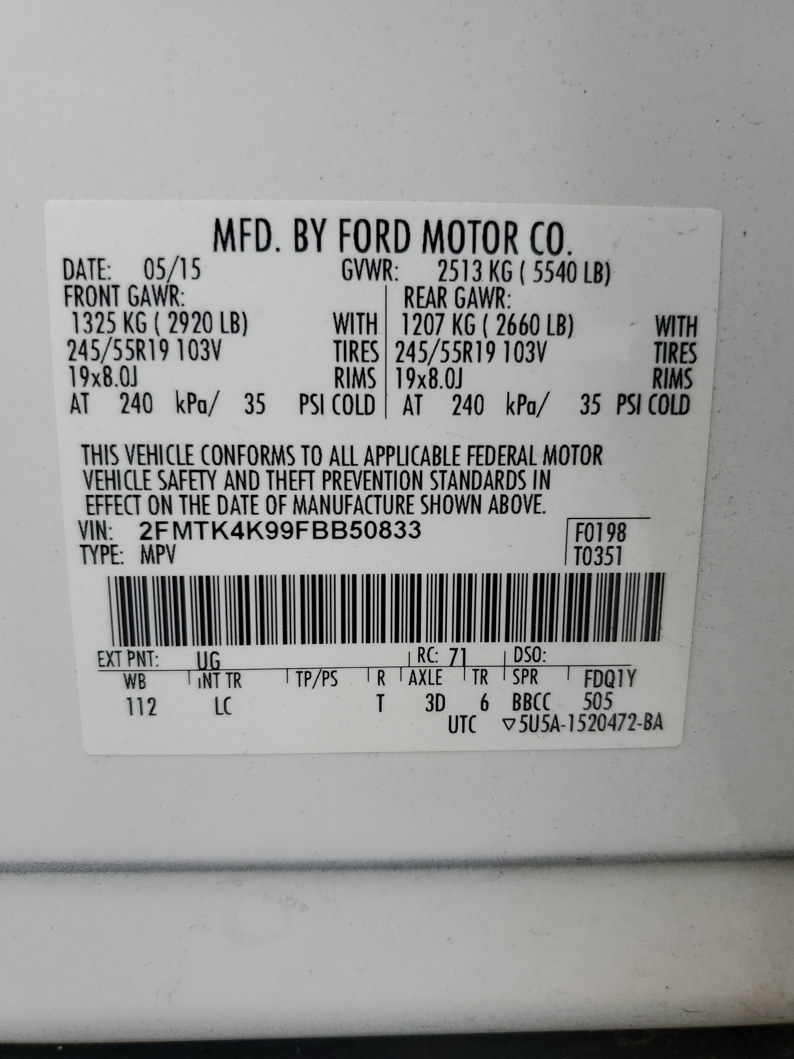2FMTK4K99FBB50833 2015 Ford Edge Titanium 2FMTK4K99FBB50833 2015 Ford Edge Titanium