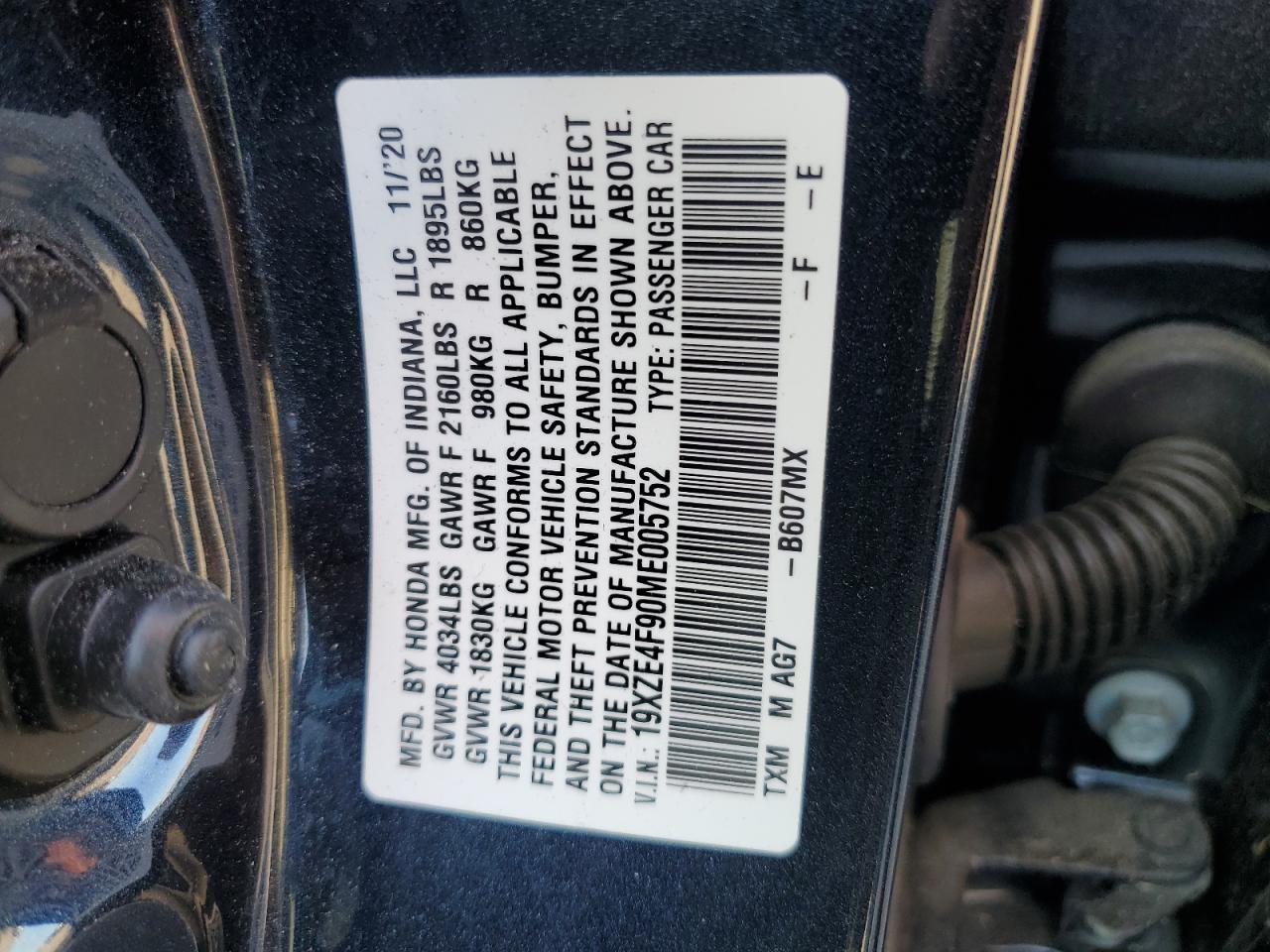 19XZE4F90ME005752 2021 Honda Insight Touring