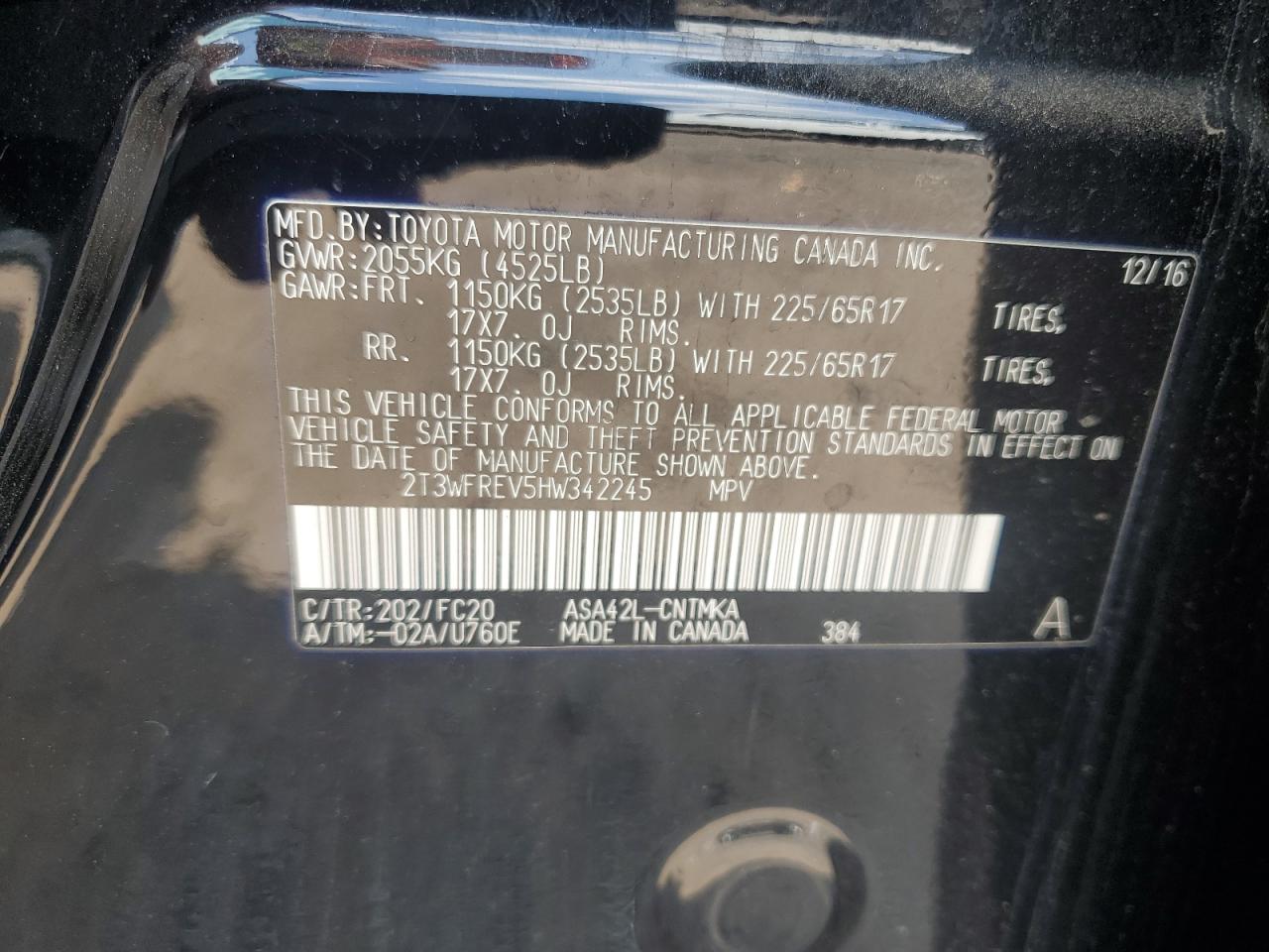 2T3WFREV5HW342245 2017 Toyota Rav4 Xle