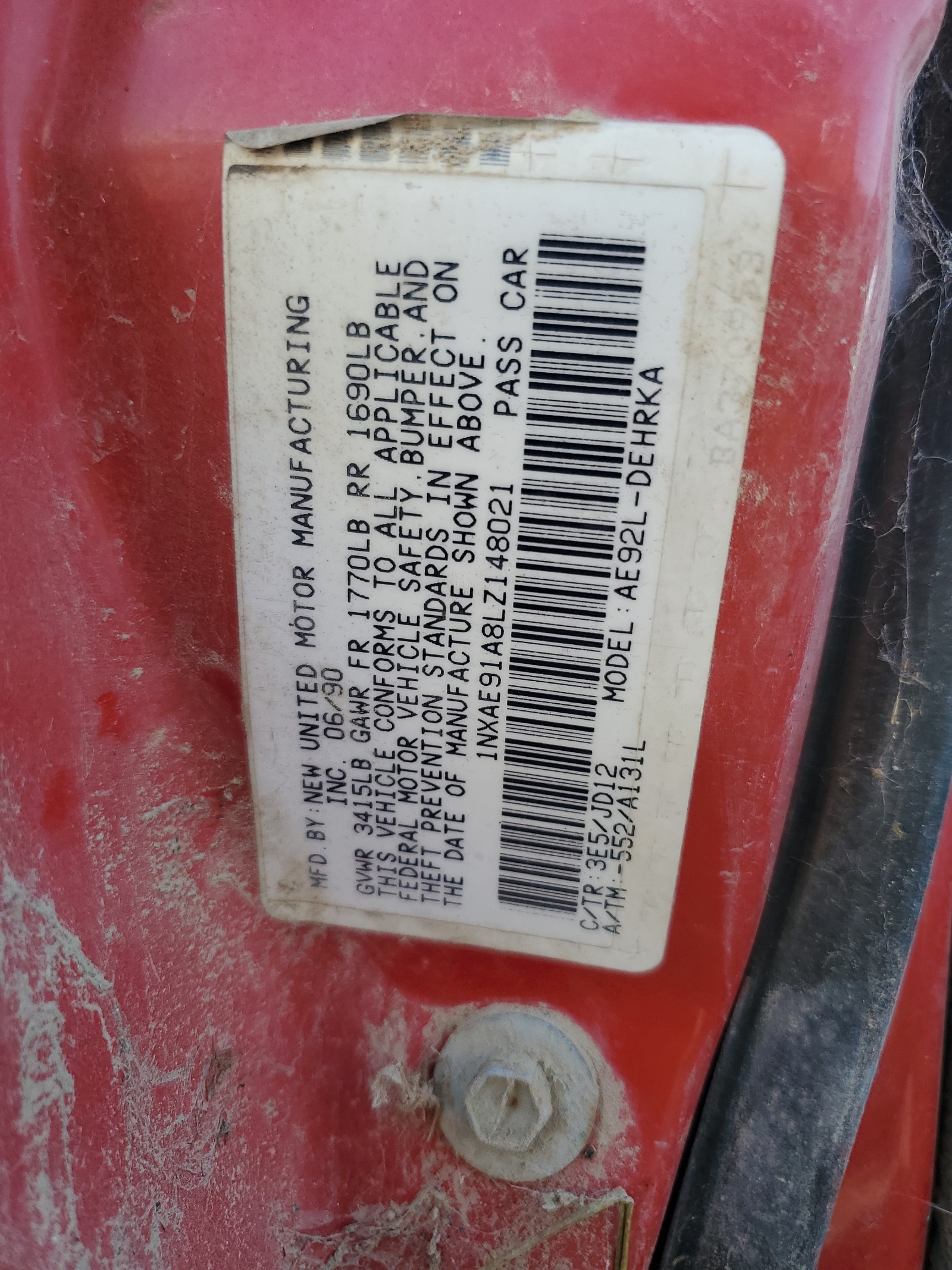 1NXAE91A8LZ148021 1990 Toyota Corolla