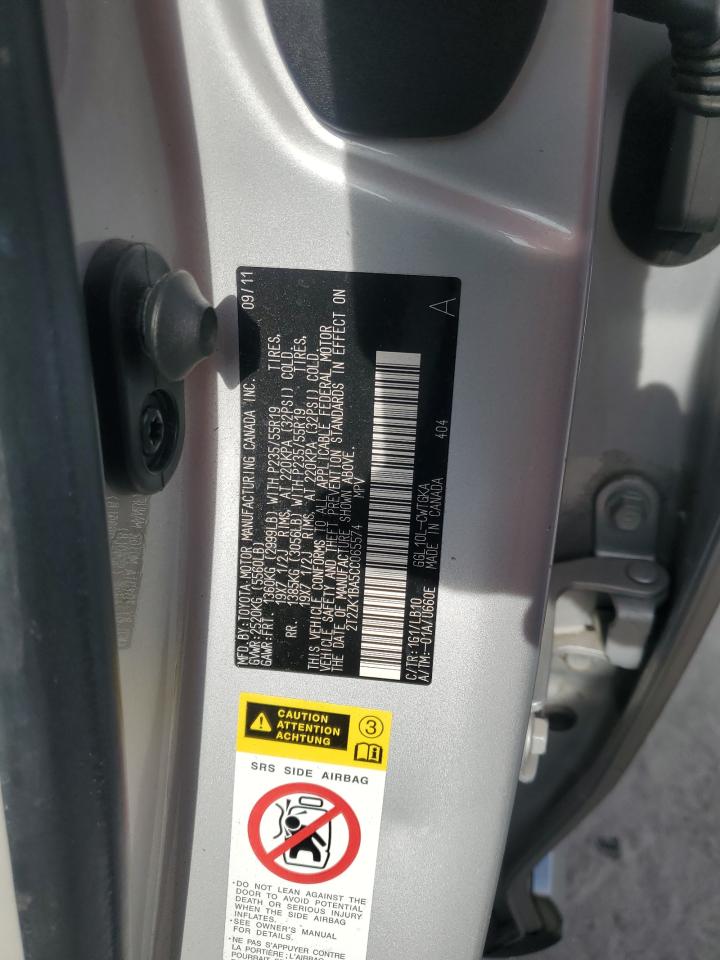 2012 Lexus Rx 350 VIN: 2T2ZK1BA5CC065574 Lot: 67130904