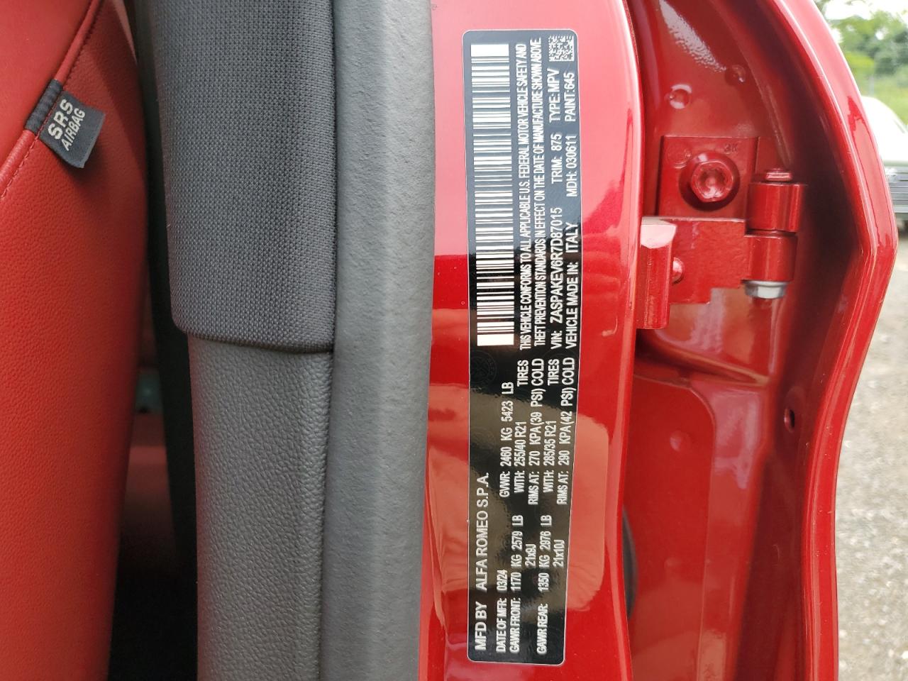 2024 Alfa Romeo Stelvio Quadrifoglio VIN: ZASPAKEV6R7D87015 Lot: 67825144