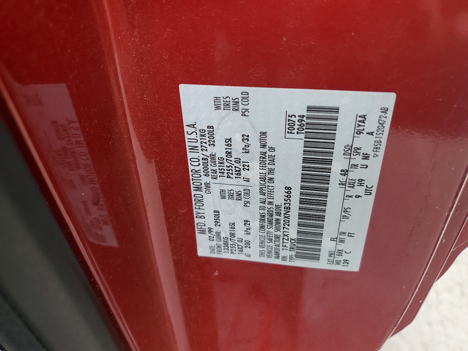 1FTZX1720XNB35668 1999 Ford F150