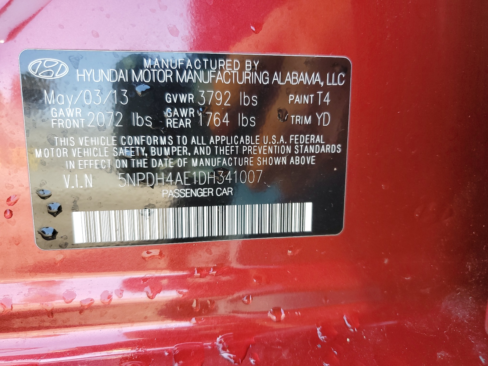 5NPDH4AE1DH341007 2013 Hyundai Elantra Gls