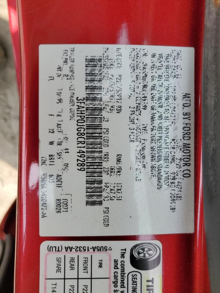 2012 Ford Fusion Sel VIN: 3FAHP0JG8CR149289 Lot: 67363524