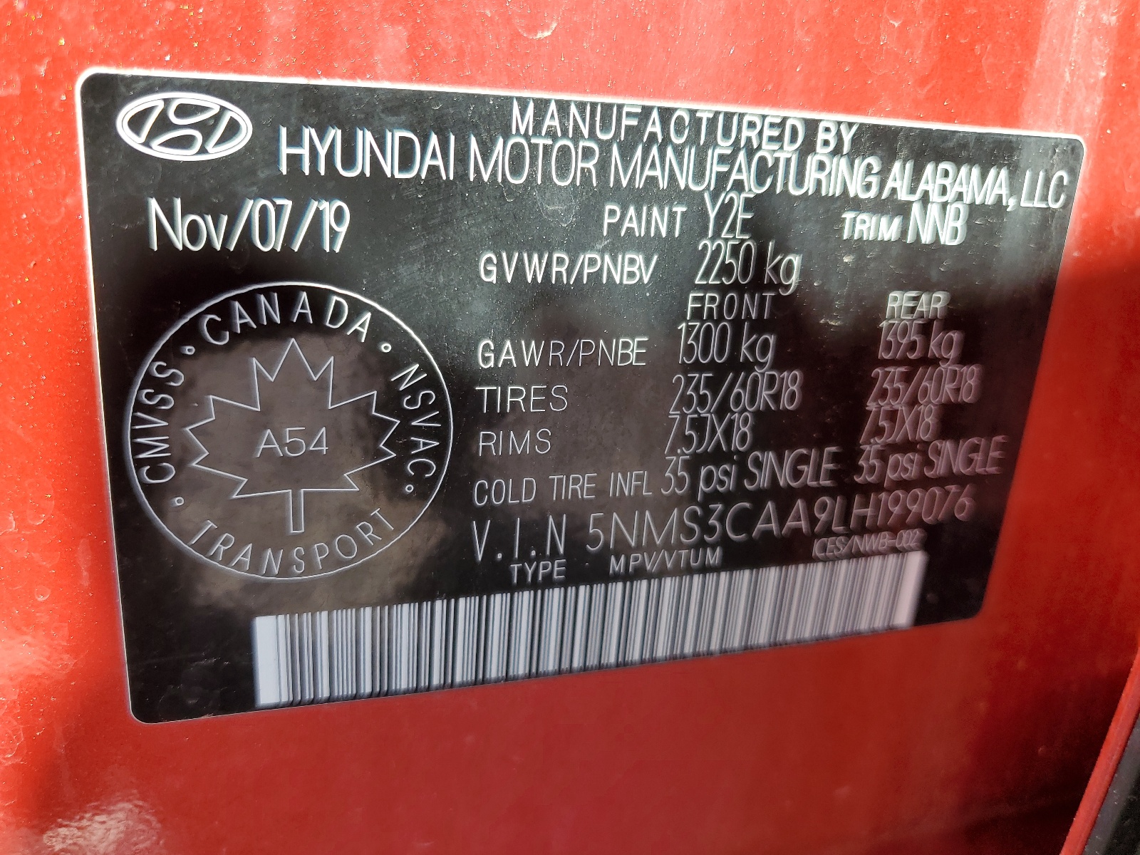 5NMS3CAA9LH199076 2020 Hyundai Santa Fe Sel