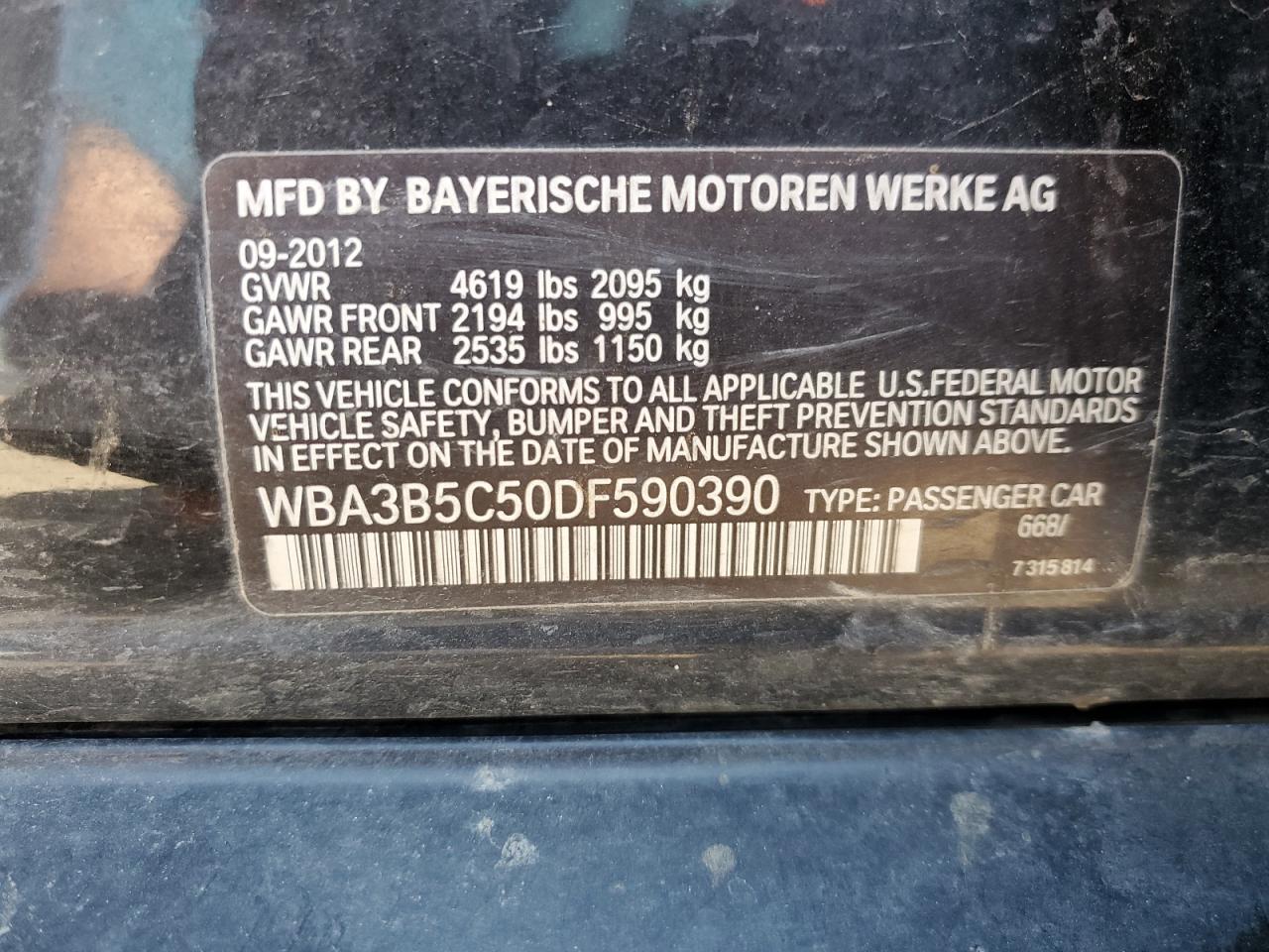 VIN WBA3B5C50DF590390 2013 BMW 3 SERIES no.12