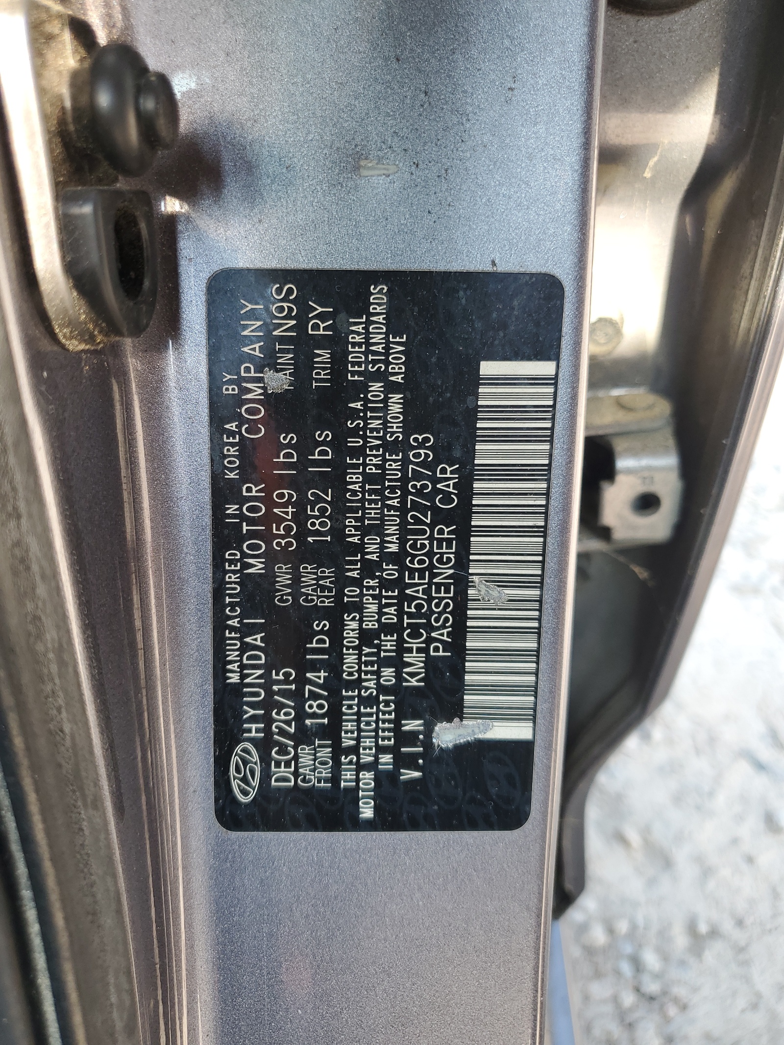 KMHCT5AE6GU273793 2016 Hyundai Accent Se