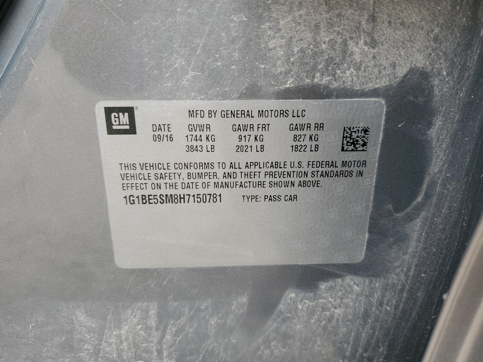 1G1BE5SM8H7150781 2017 Chevrolet Cruze Lt