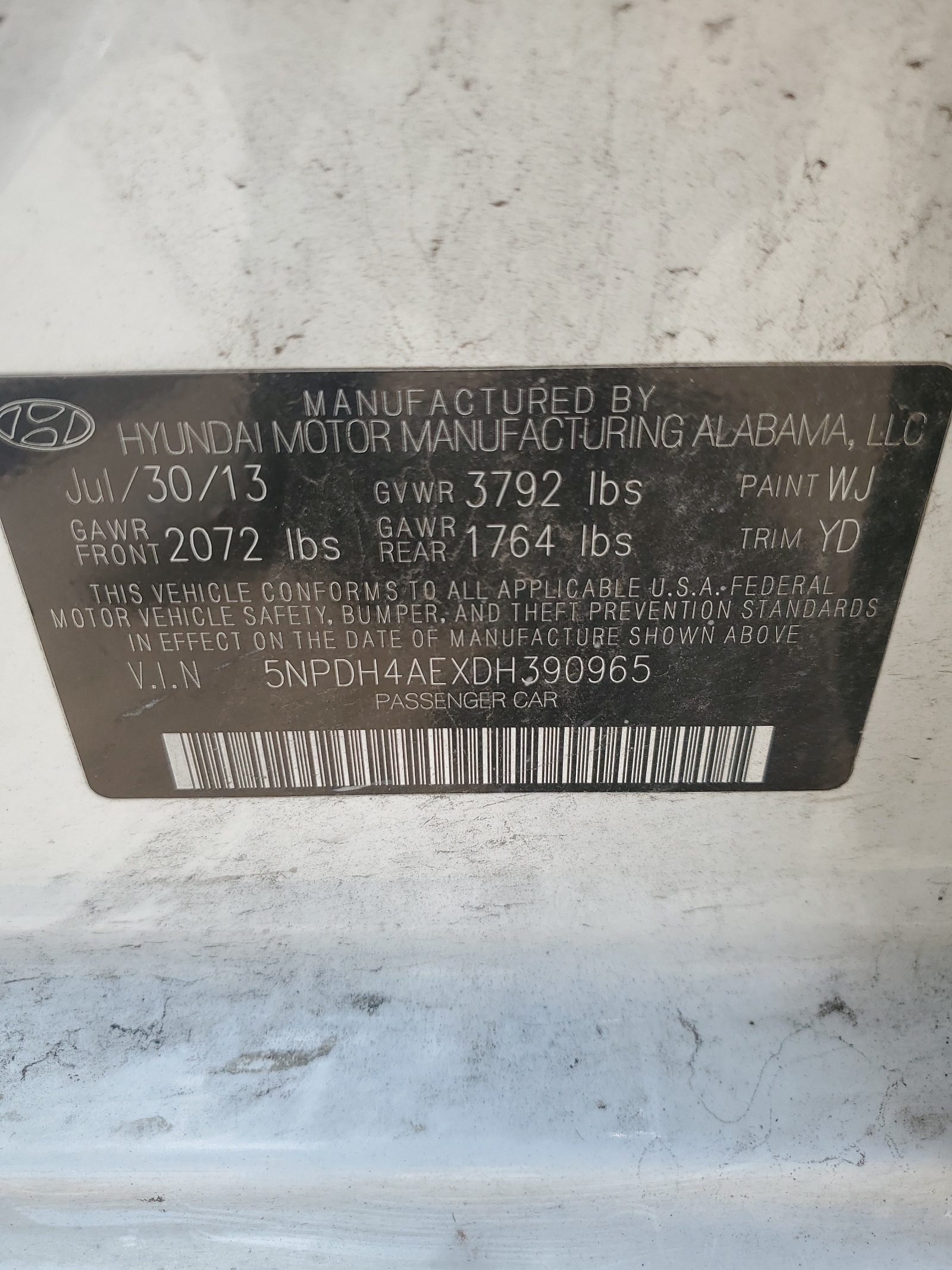 5NPDH4AEXDH390965 2013 Hyundai Elantra Gls