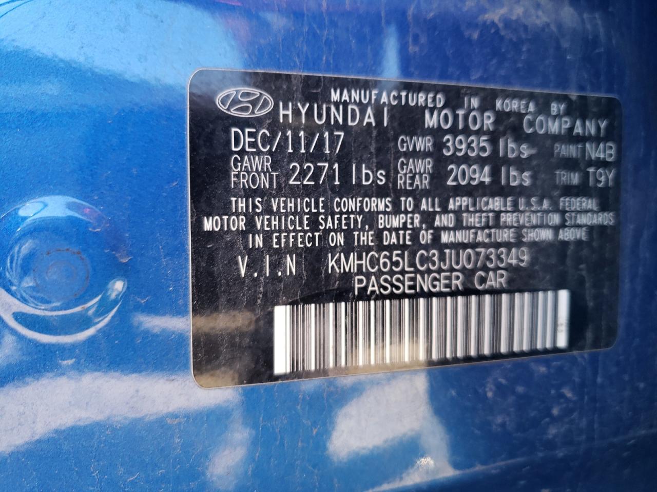 KMHC65LC3JU073349 2018 Hyundai Ioniq Blue