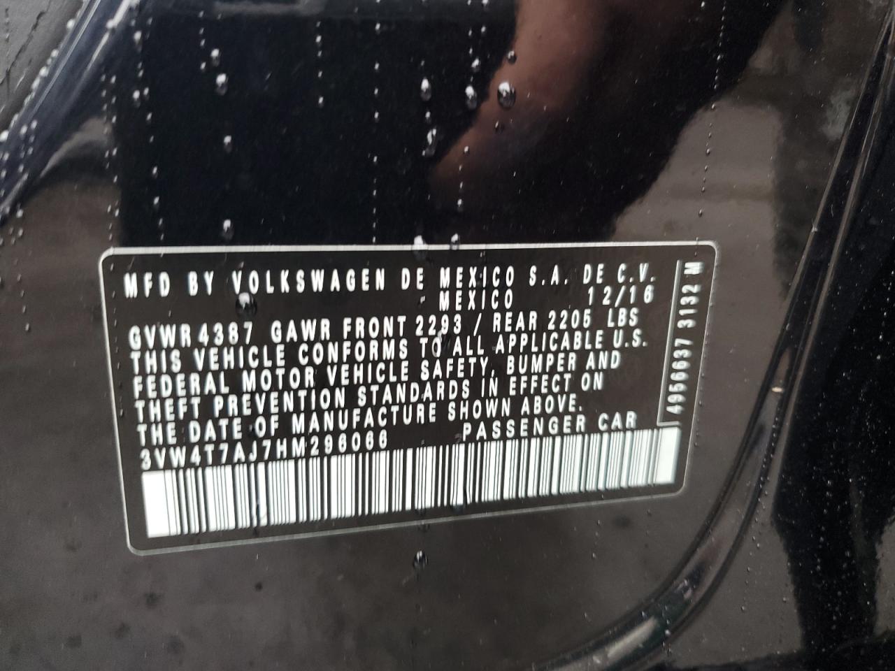 2017 Volkswagen Jetta Gli VIN: 3VW4T7AJ7HM296066 Lot: 66288374