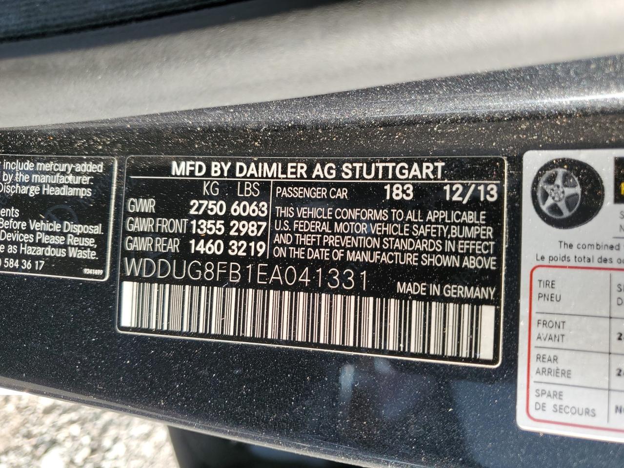 2014 Mercedes-Benz S 550 4Matic VIN: WDDUG8FB1EA041331 Lot: 67762704
