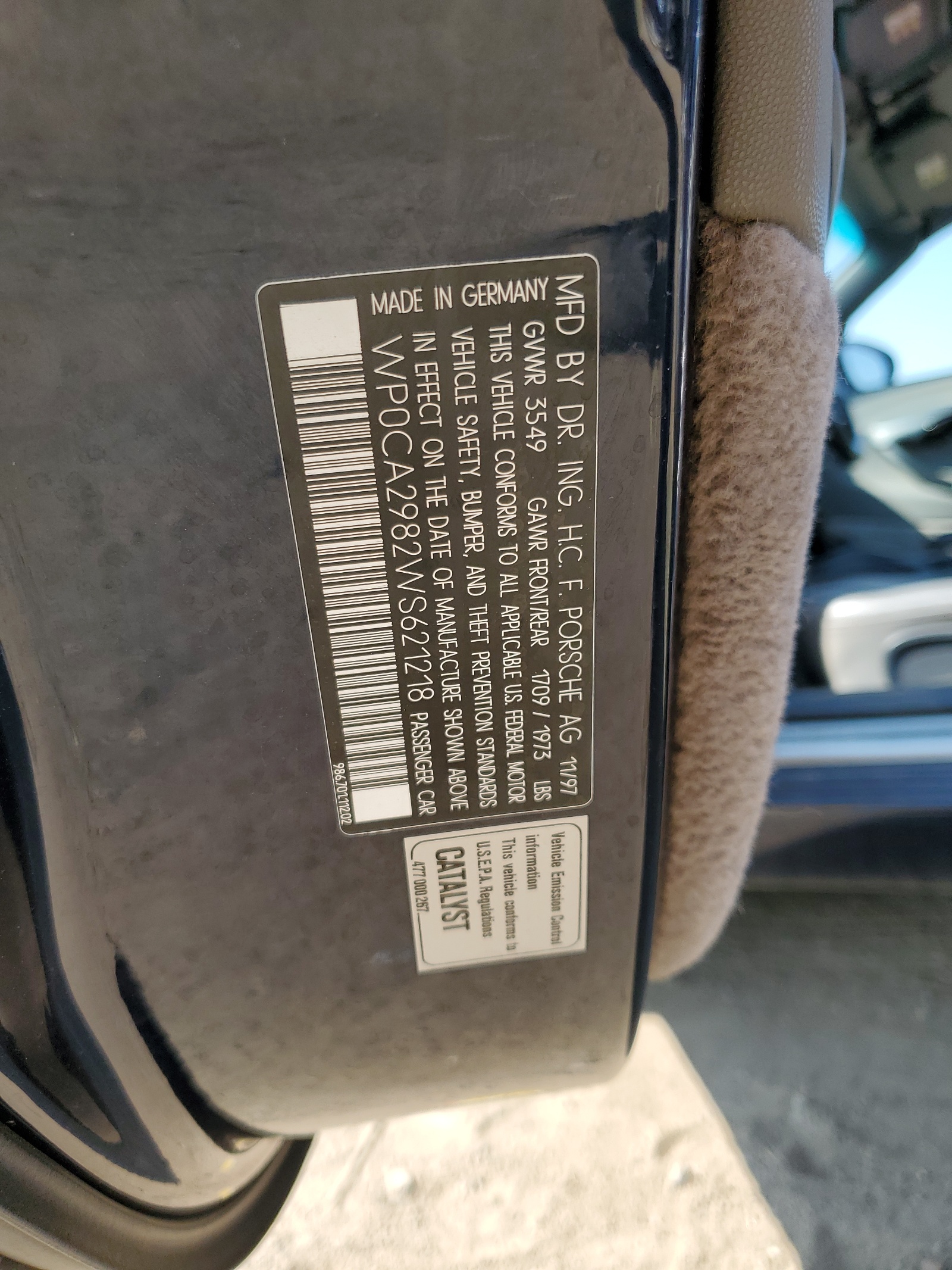 WP0CA2982WS621218 1998 Porsche Boxster