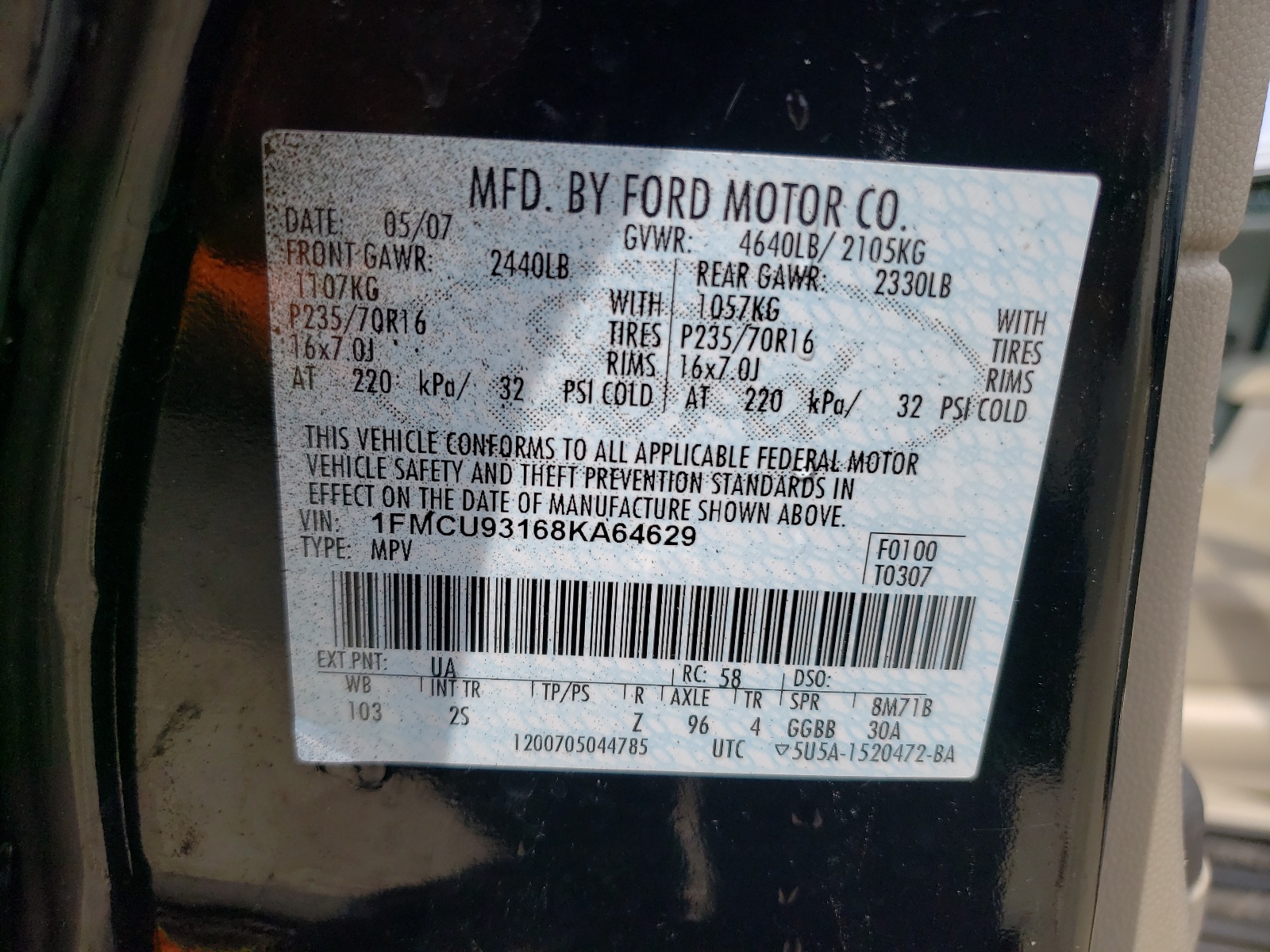 1FMCU93168KA64629 2008 Ford Escape Xlt