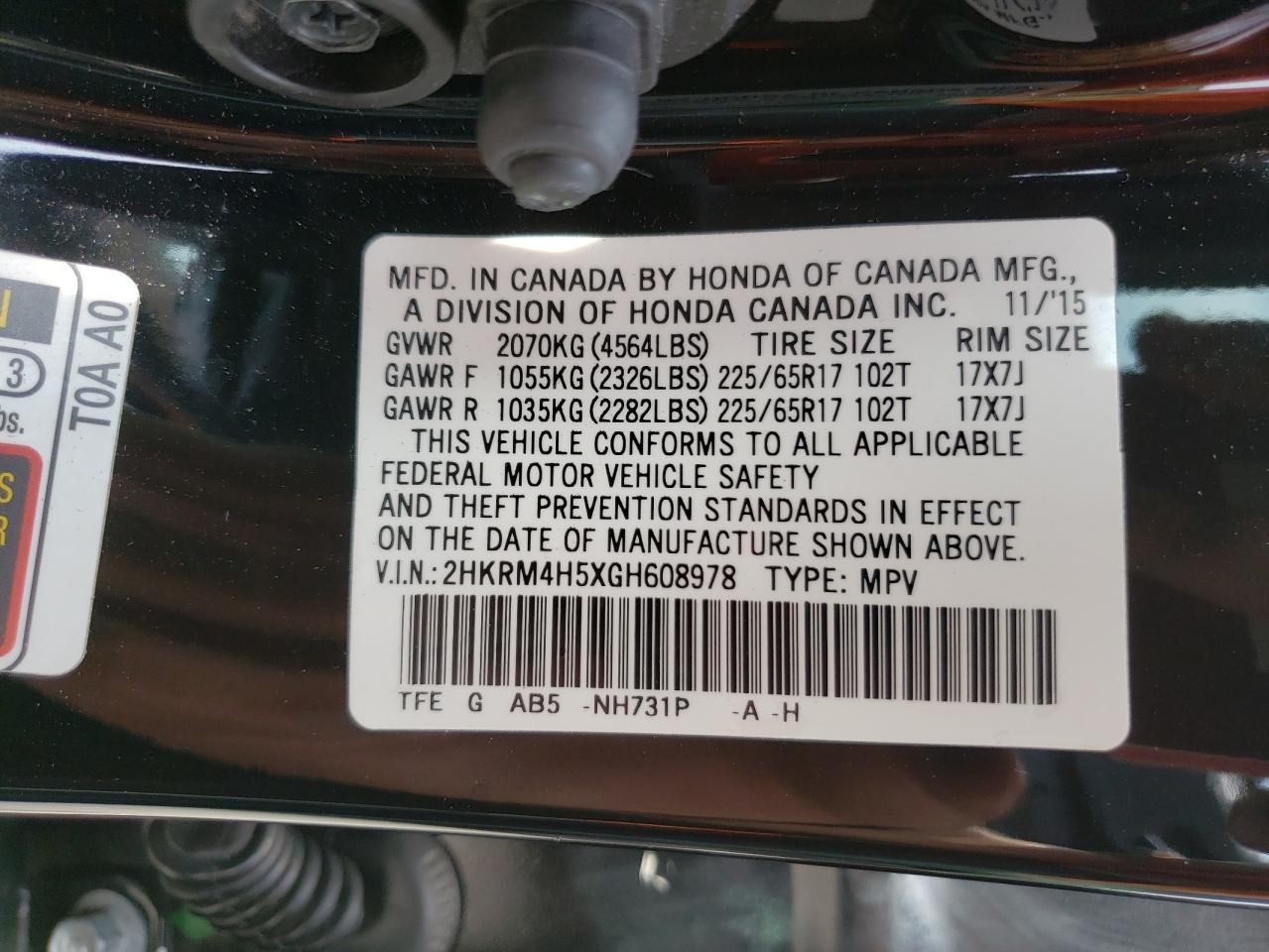 2016 Honda Cr-V Ex VIN: 2HKRM4H5XGH608978 Lot: 65579814