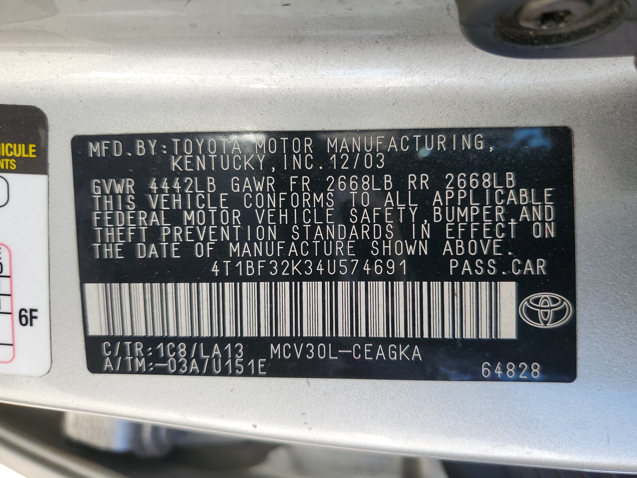 4T1BF32K34U574691 2004 Toyota Camry Le