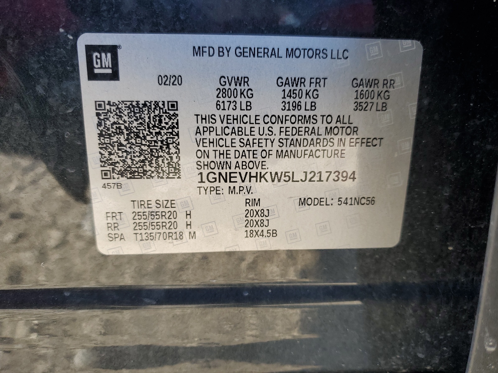 1GNEVHKW5LJ217394 2020 Chevrolet Traverse Lt