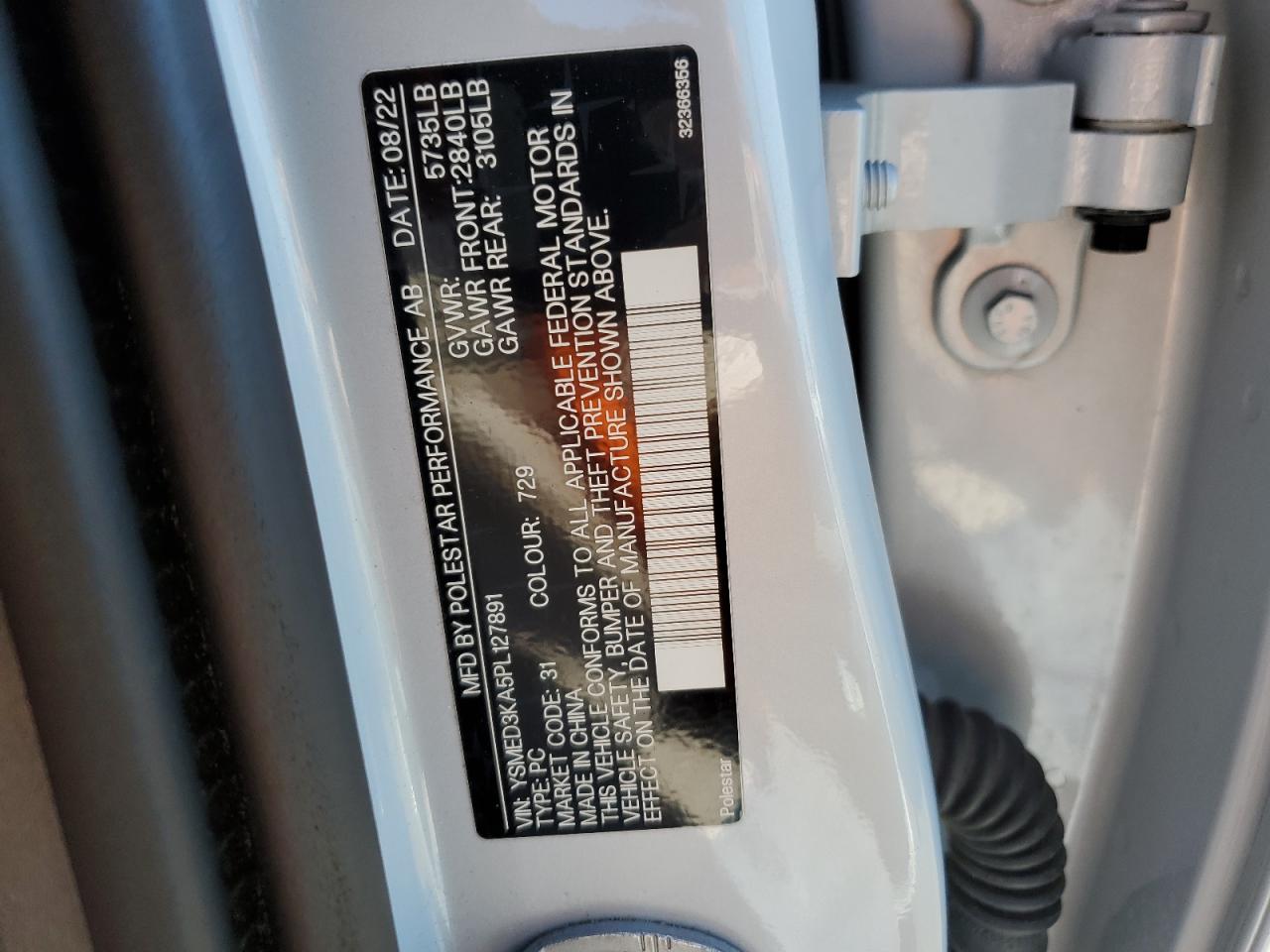 2023 Polestar 2 VIN: YSMED3KA5PL127891 Lot: 66250724