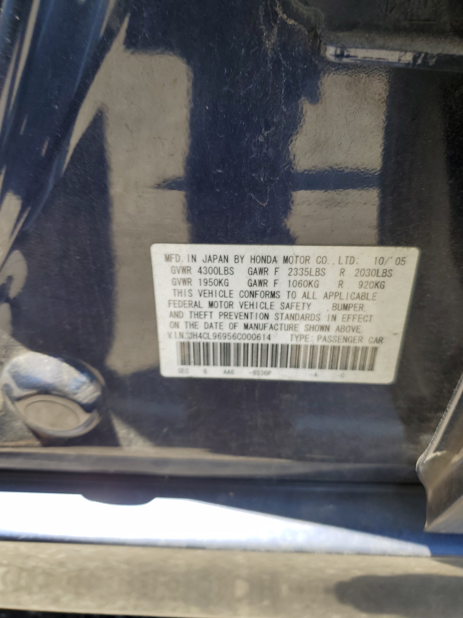 JH4CL96956C000614 2006 Acura Tsx