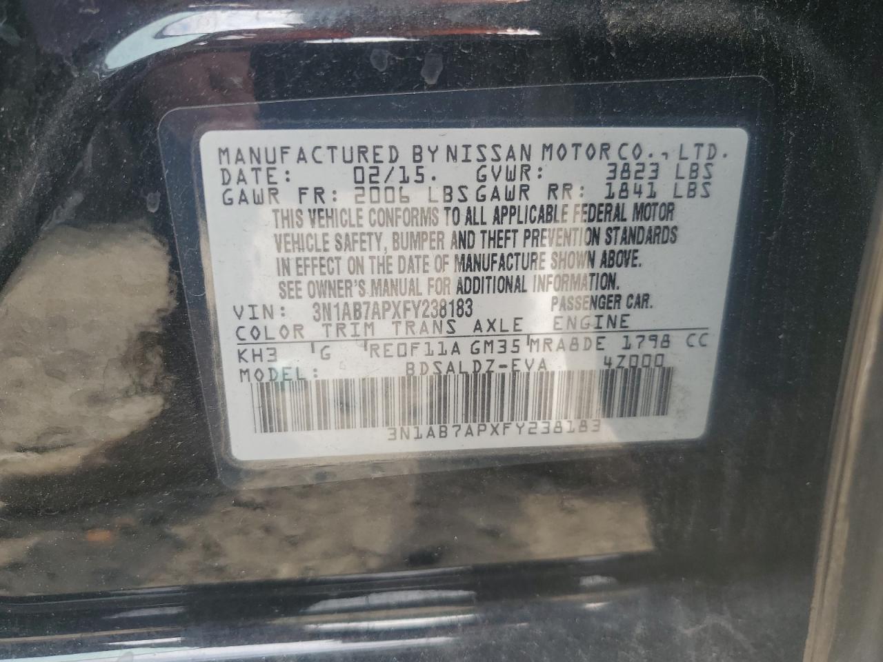 3N1AB7APXFY238183 2015 Nissan Sentra S