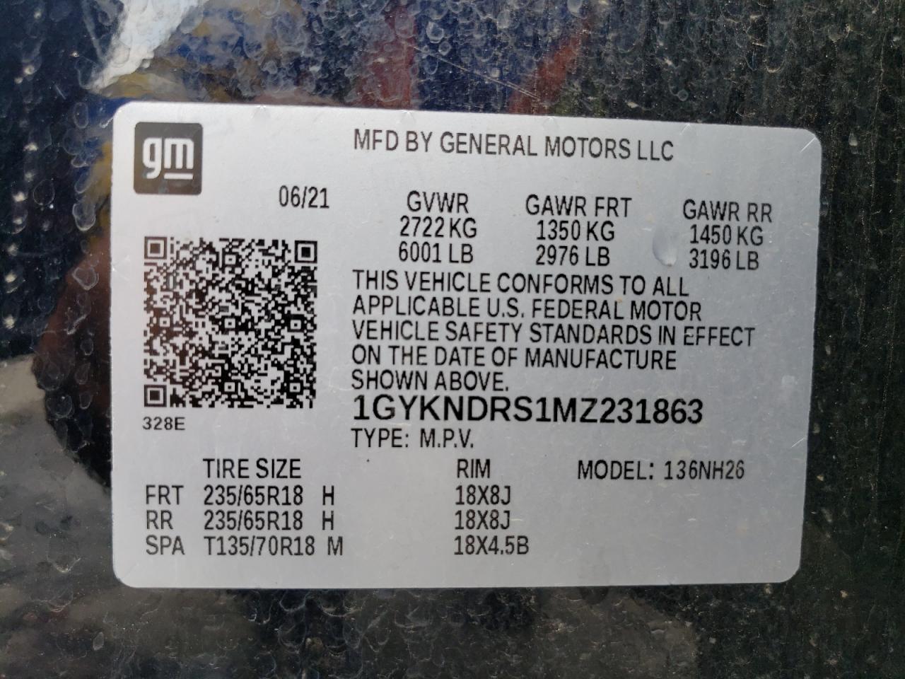 1GYKNDRS1MZ231863 2021 Cadillac Xt5 Premium Luxury