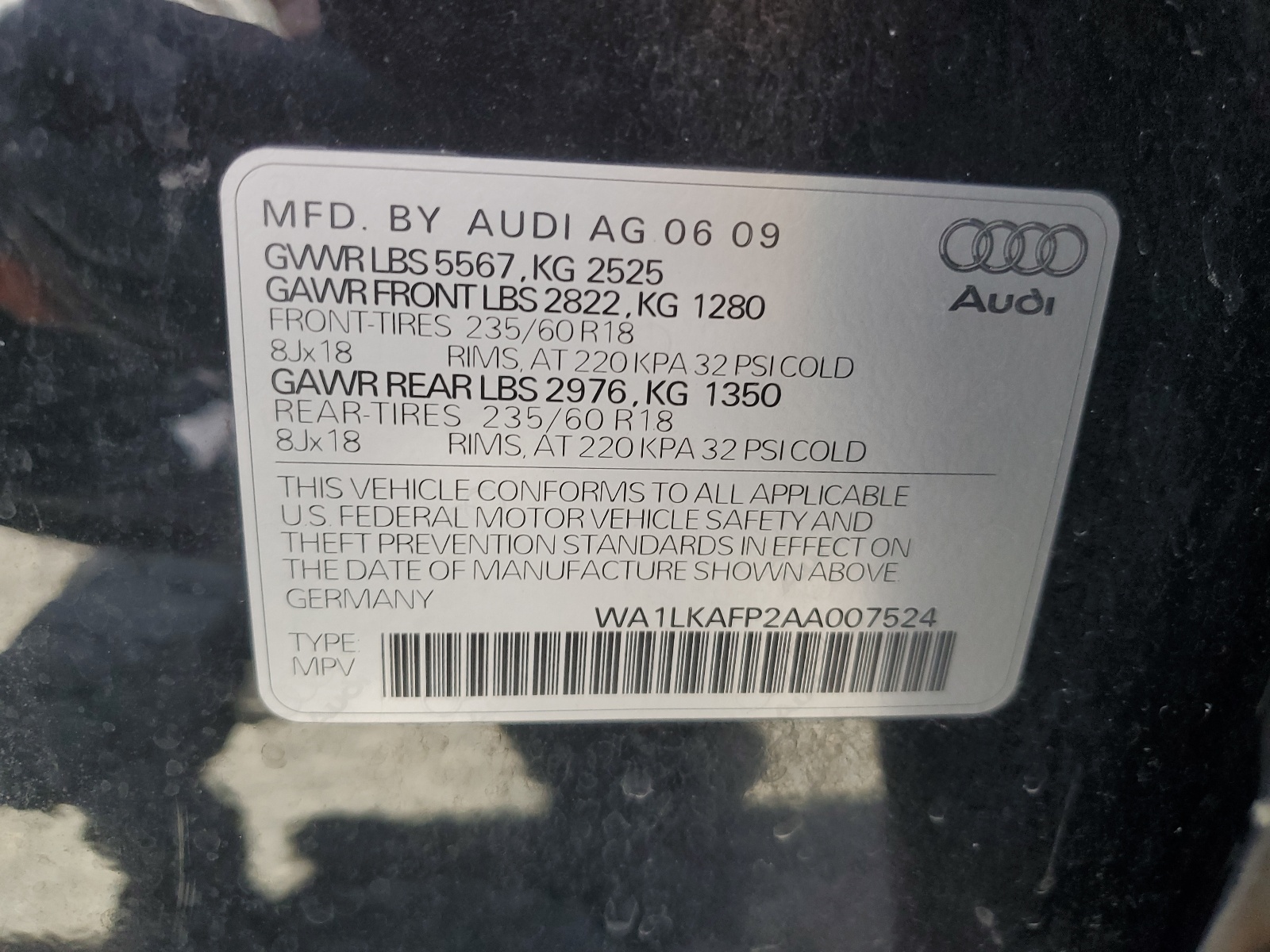 WA1LKAFP2AA007524 2010 Audi Q5 Premium Plus