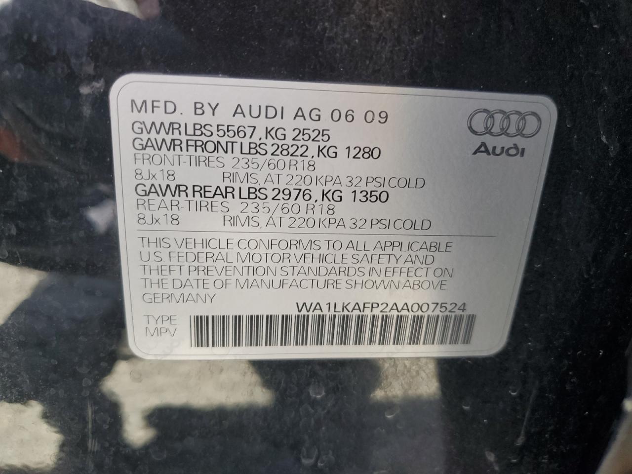 2010 Audi Q5 Premium Plus VIN: WA1LKAFP2AA007524 Lot: 67779254