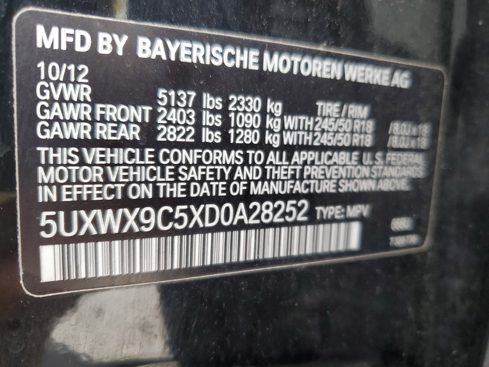 5UXWX9C5XD0A28252 2013 BMW X3 xDrive28I