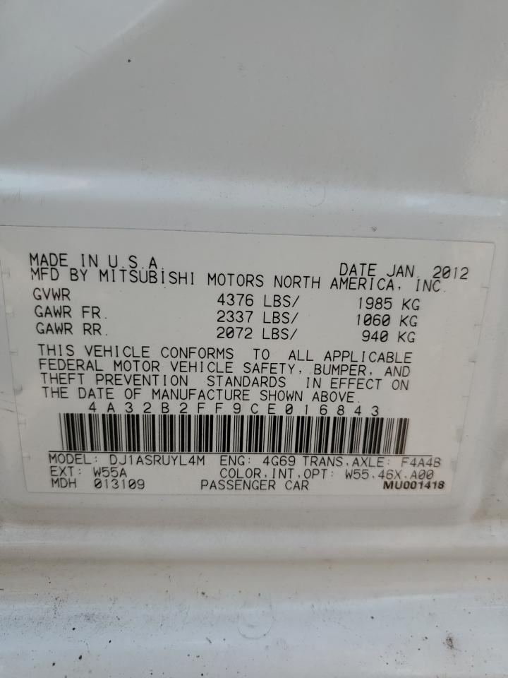 2012 Mitsubishi Galant Fe VIN: 4A32B2FF9CE016843 Lot: 68060184