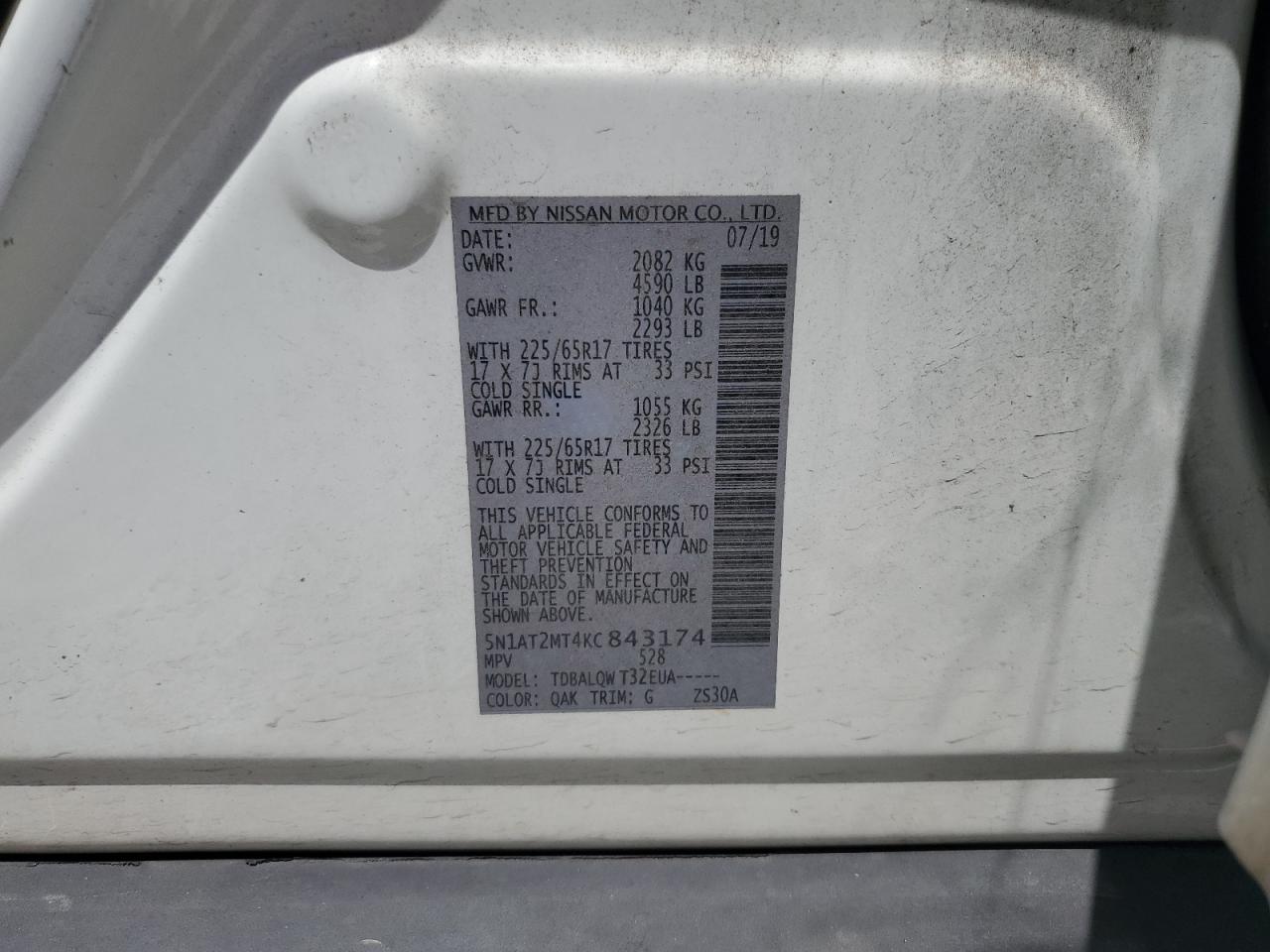 5N1AT2MT4KC843174 2019 NISSAN ROGUE - Image 12