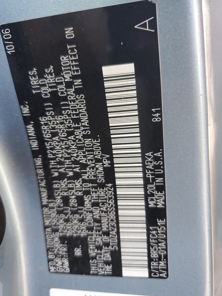 2006 Toyota Sienna Ce VIN: 5TDZA23C86S563924 Lot: 69032334