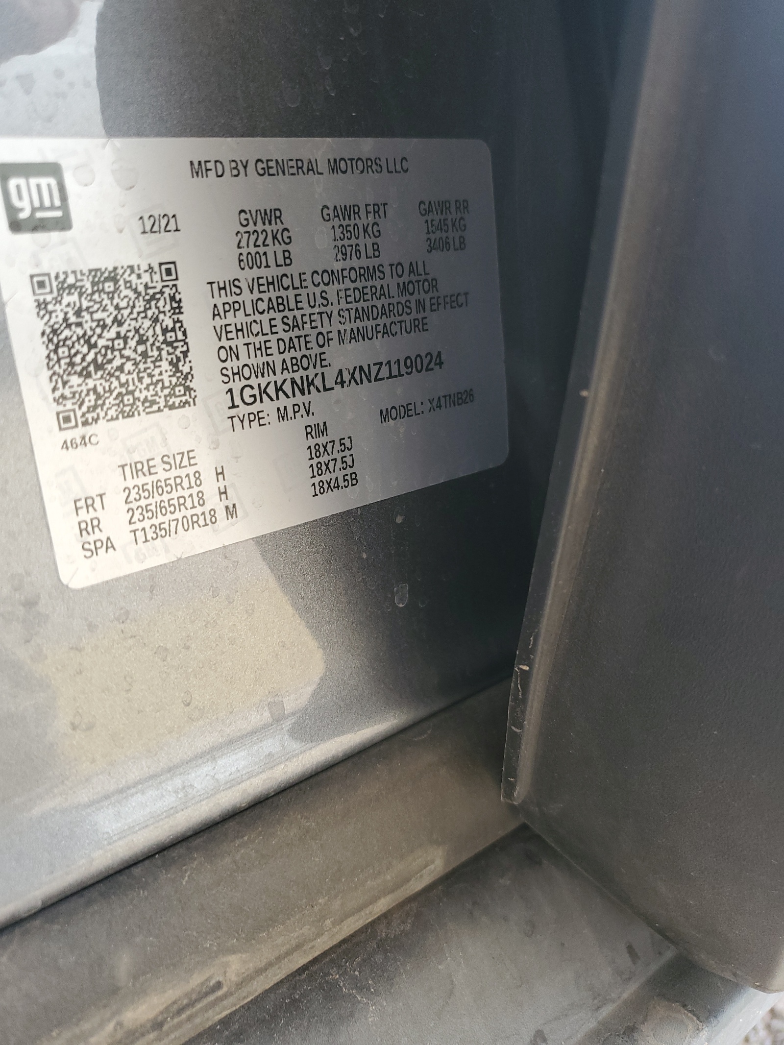 1GKKNKL4XNZ119024 2022 GMC Acadia Sle