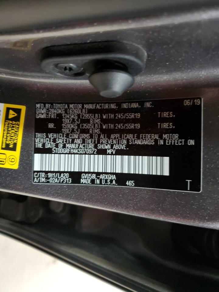 5TDDGRFH4KS070972 2019 Toyota Highlander Hybrid Limited