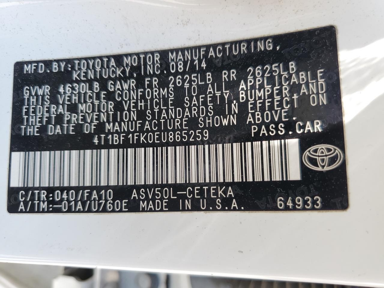 4T1BF1FK0EU865259 2014 Toyota Camry L